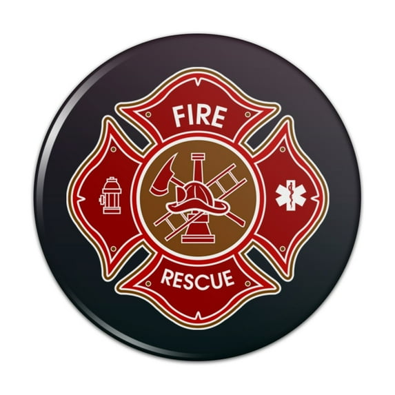 Firefighter Fire Rescue Maltese Cross Pinback Button Pin Badge - 2.25" Diameter