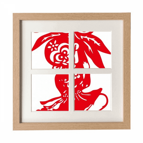 China Monkey Traditional Window Flowers Frame Wall Tabletop Display 4 Openings Picture