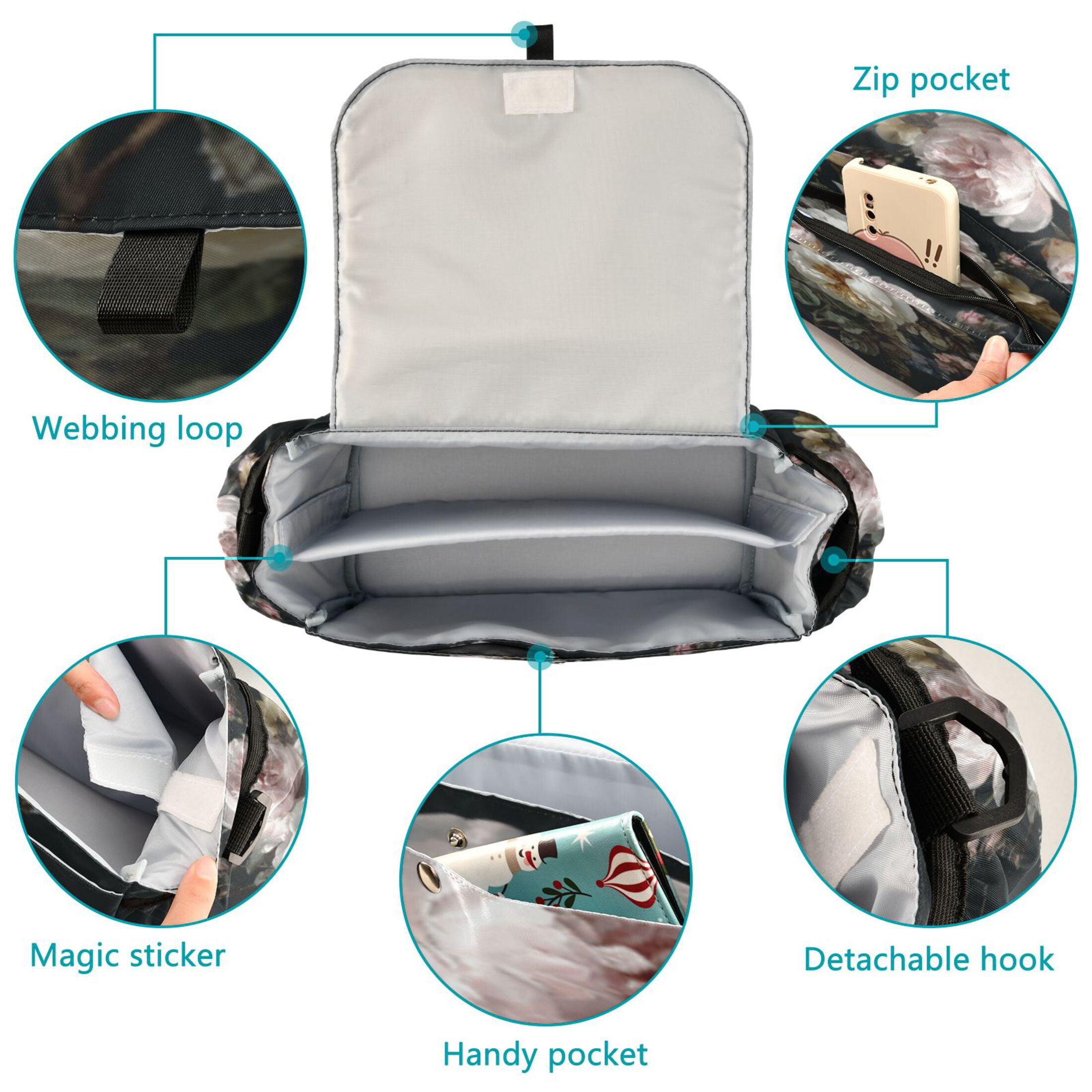 DIXRUYEE Stroller Organizer Roses for Teliemoy Printed