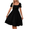 thumbnail image 2 of ClodeEU Women's Square Neck Ruffle Short Sleeve Tunic Midi Dress,Casual Flowy Summer Sundress Black,Women's Plus L, 2 of 5