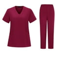 thumbnail image 3 of Fgvctg Womens Scrubs Plus Size Scrubs Petite V-Neck Yoga Scrub Pants and Tops Medical Scrub Sets Nursing Top Scrubs for Tall Women Wine XL, 3 of 4