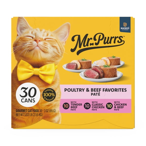 Mr Purrs Poultry & Beef Pate Wet Cat Food, 3 oz Can, 30 Pack