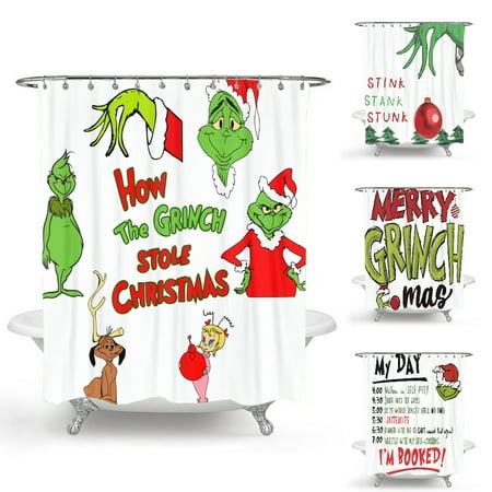 Christmas Shower Curtain Grinch,Grinch Shower Curtain Set,Bathroom Curtain,Green Shower Curtain