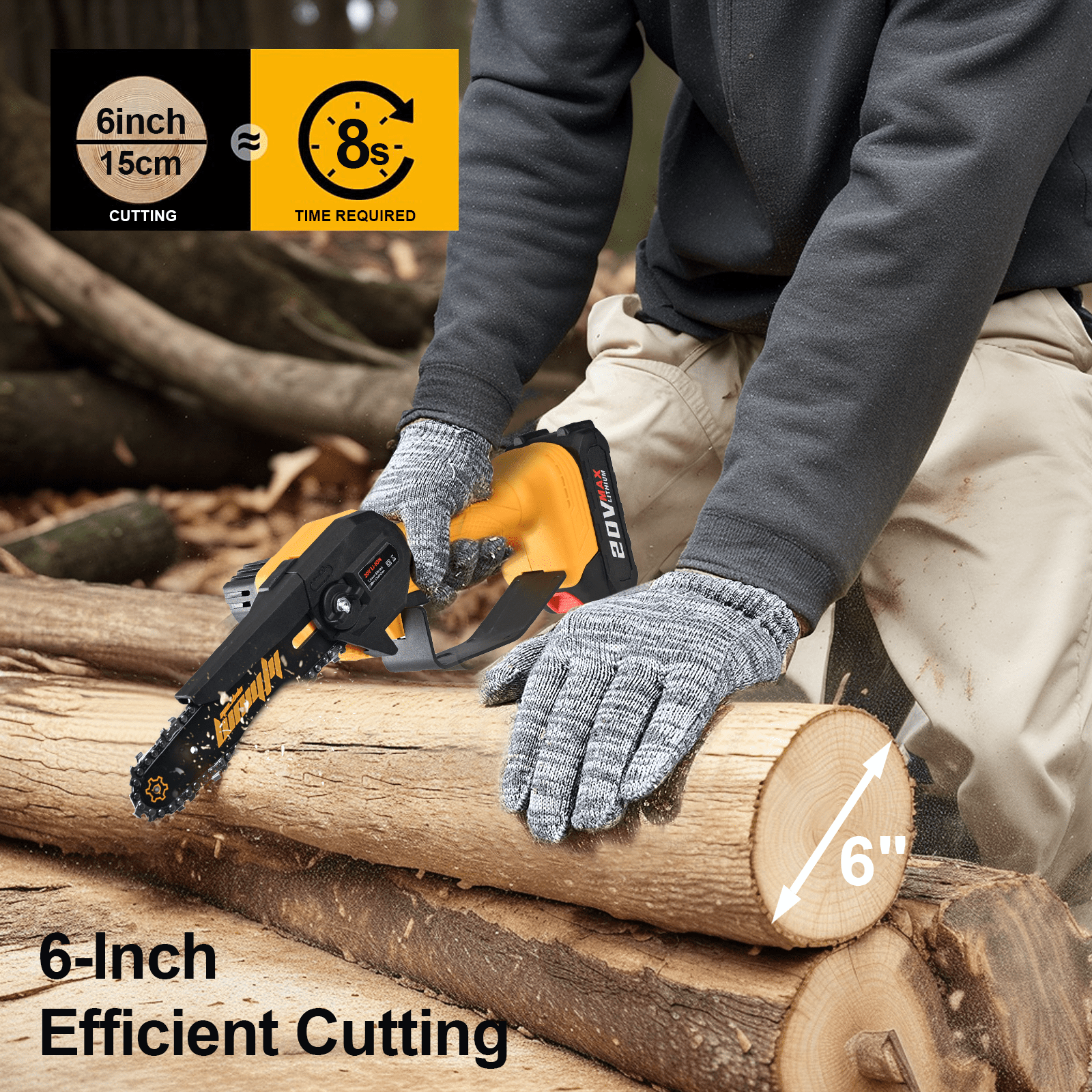Mini Chainsaw 6-inch Cordless Battery Powered Mini Chain Saw with 2 Battery for Wood Cutting Tree Trimming