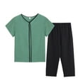 thumbnail image 2 of Womens pajama sets Women Summer Middle Embroidered Short Sleeve Color Block T Shirt Set XXL, 2 of 6