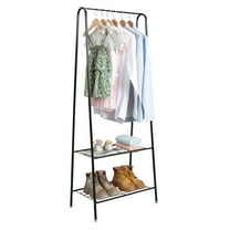 2-Tier Heavy Duty Metal Garment Rack with Hanging Rod - Freestanding Shelf for Shoes, Clothes Storage & Drying, Space-Saving Closet Organizer (Black)