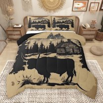Manfei Rustic Highland Cow Bedding Comforter Set, Retro Country Animal Twin Comforter Sets, Farmhouse Cabin Wildlife Reversible Bedding Set, Microfiber Bedroom Decor, 2 Pieces