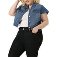 thumbnail image 4 of Agnes Orinda Plus Size Denim Vest Tops for Women Y2K Button Down Short Sleeve Streetwear Jean Jacket 1X Mid Blue, 4 of 6