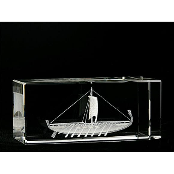 1159-120-36 4.75 L x 2 H x 2 W in. Crystal Laser-Engraved Pharaonic Ship Ancient Egypt Laser-Cut