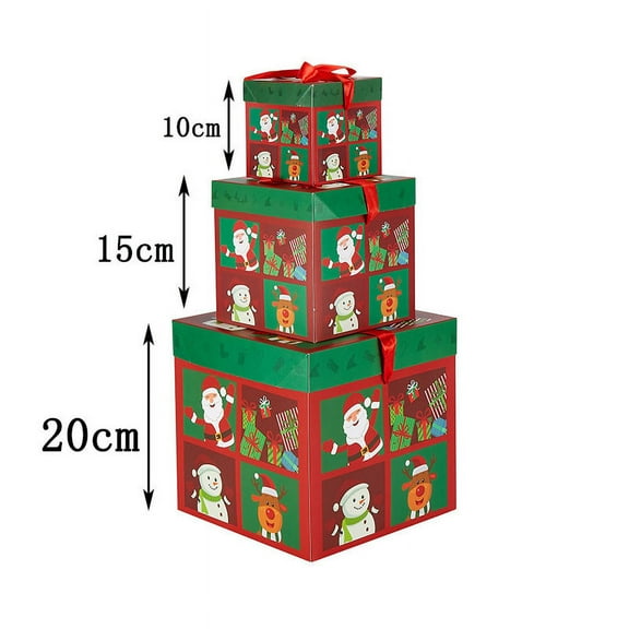 Beautynvta 3 Pcs Christmas Nesting Gift Boxes with Lid, 3 Assorted Sizes Christmas Stacking Santa Claus Snowman Reindeer Gift Boxes for Holiday Decorative Wrapping Presents, 10 15 20cm
