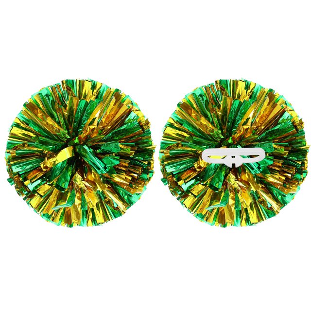 Uxcell 2 Pcs Pompones de Animación Metálicos de 12" con Anillos de Mango para Baile Verde Dorado