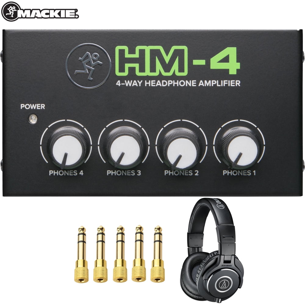 Audio-Technica Mackie HM-4 4 CH Headphone Amp W/ 4 Pairs of Audio-Technica ATH-M40x Headphones 