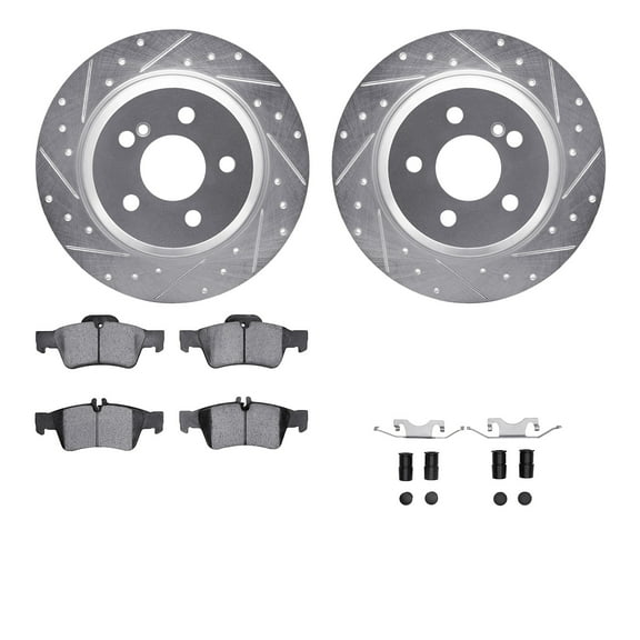 Dynamic Friction Company Rear Brake Rotors-Drilled and Slotted-Silver with 5000 Advanced Brake Pads includes Hardware 7512-63054