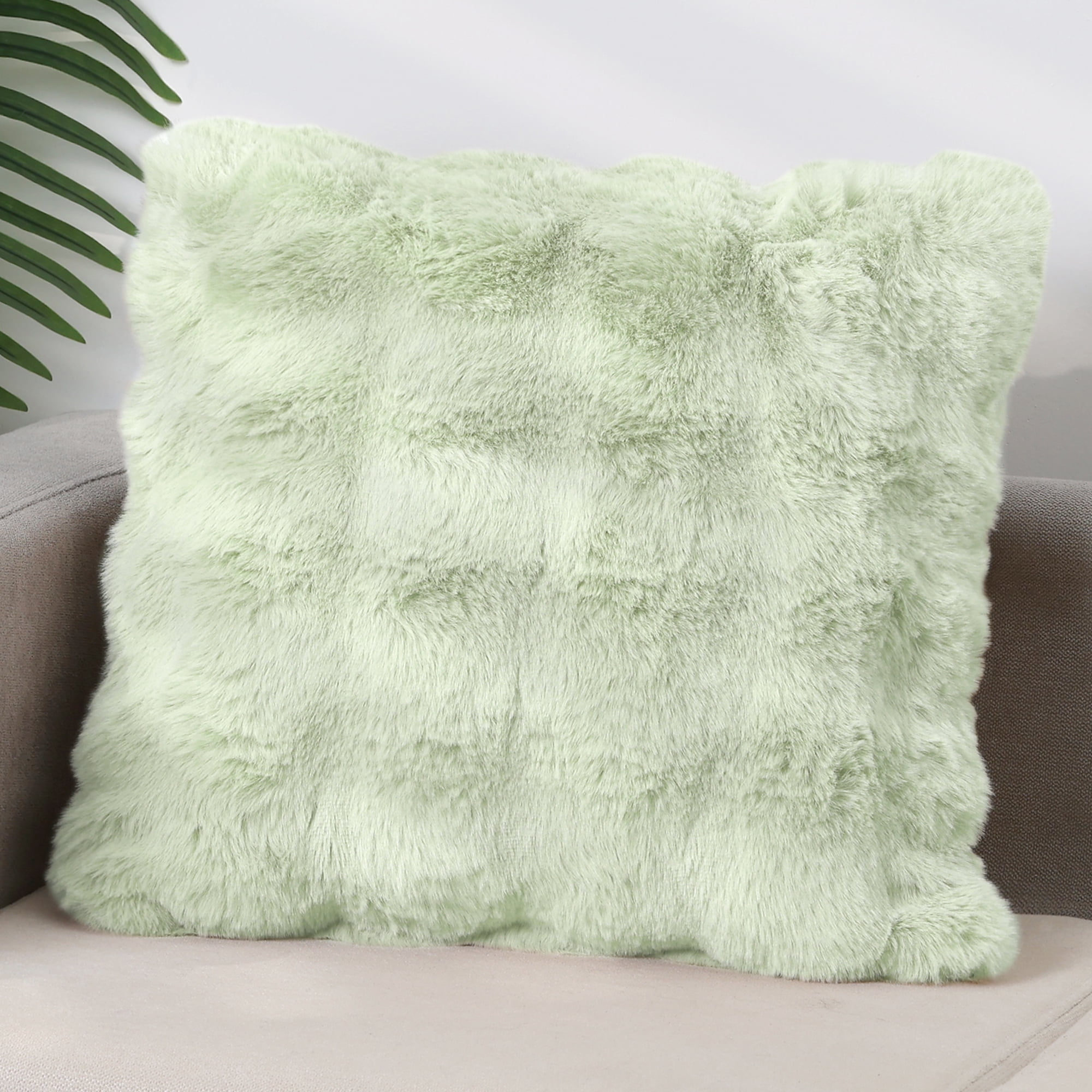 Unique Bargains Faux Fur Cozy Decorative Throw Pillow Covers Soft Plush Pillowcase 1 Pc Light Green 18" x 18"