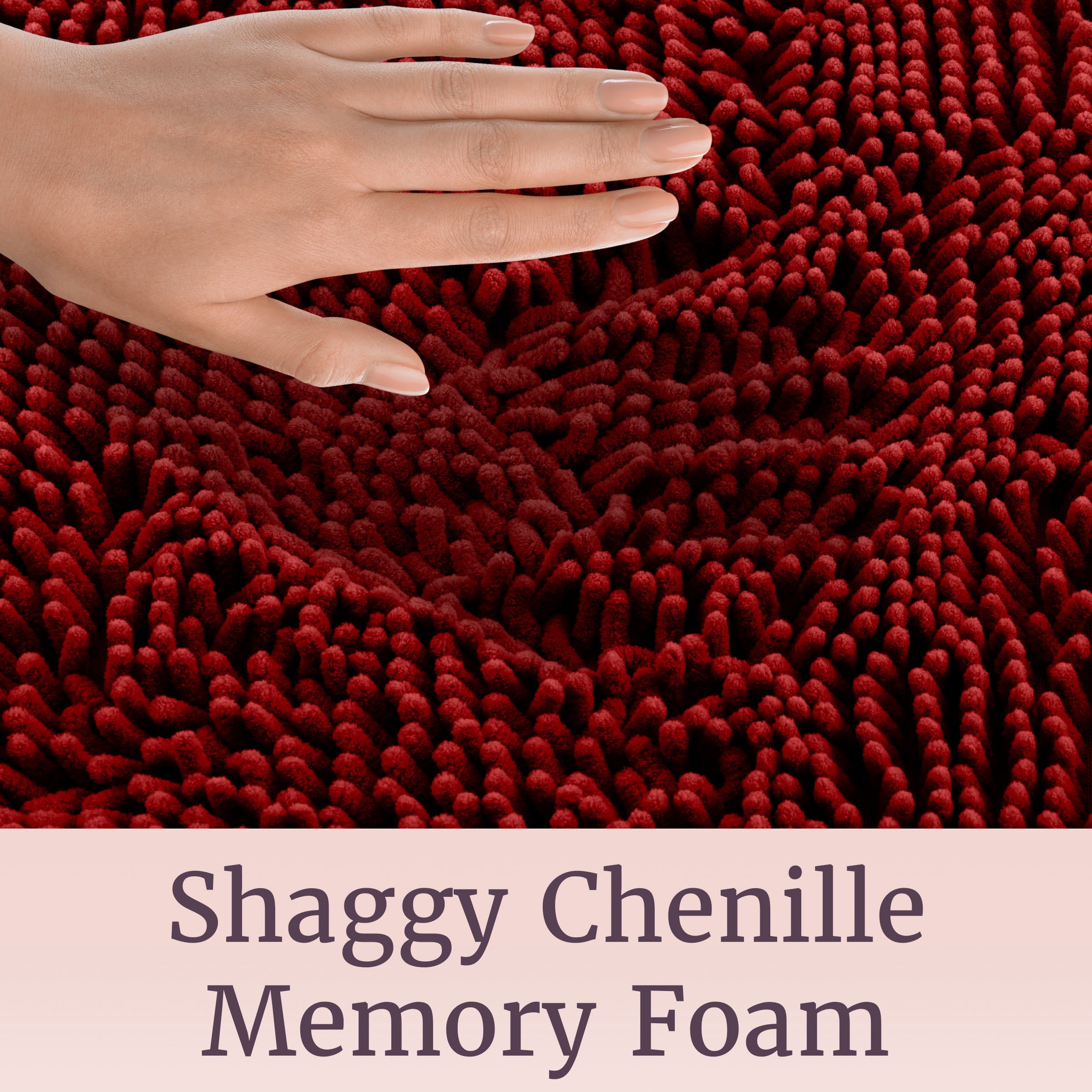 Lavish Home 58x24 Memory Foam Bath Mat with Plush Chenille Shag (Burgundy)