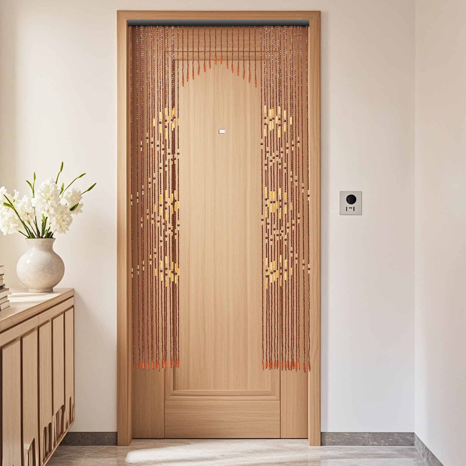 32 Lines 90*175cm Bamboo Bead Curtain Coffee Wooden Curtain String Door Curtains Beaded for Bedroom Doors Bathroom Doors