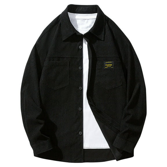 Iugvhana Mens Oversized Long Sleeve Shirts Trendy Texture Button Down Double Pockets Lapel Shirt Tops Casual Loose Shirt Black XXXXL