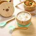 thumbnail image 3 of Baby Bowls with Lid - HBM Bamboo Suction Bowls for Baby and Spoon Set - 3PC Feeding Supplies Set for Infant, Toddlers - Detachable Silicone Suction Stay Put Base for Wooden Bowl - BPA Free （Mint）, 3 of 6