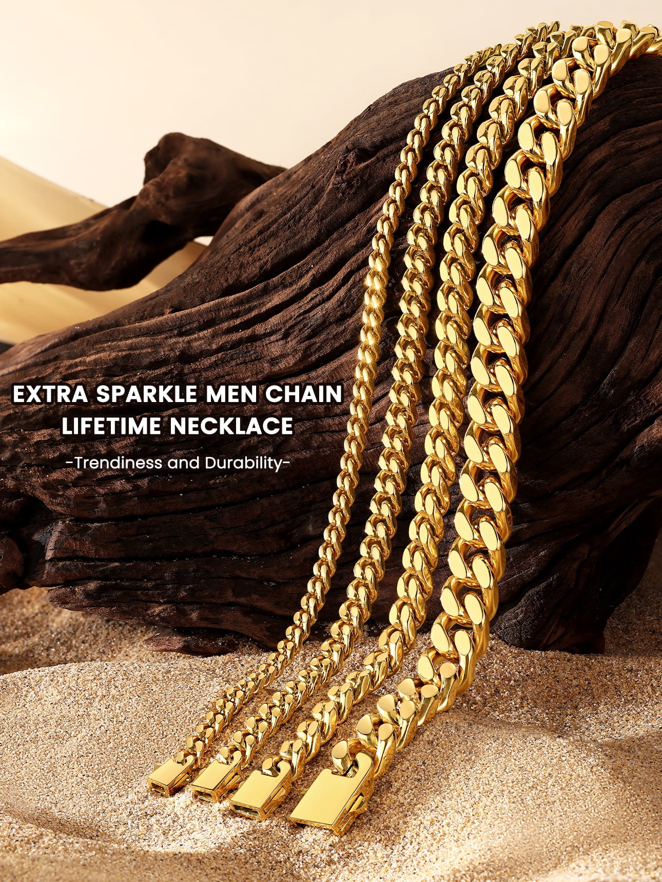 Bestyle 7mm Gold Plated Chain Necklace for Men Women, 24