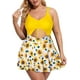 thumbnail image 1 of Trajes de baño de una pieza de talla grande para mujer con falda, cuello en V, estampado floral, trajes de baño recortados, 1 of 5