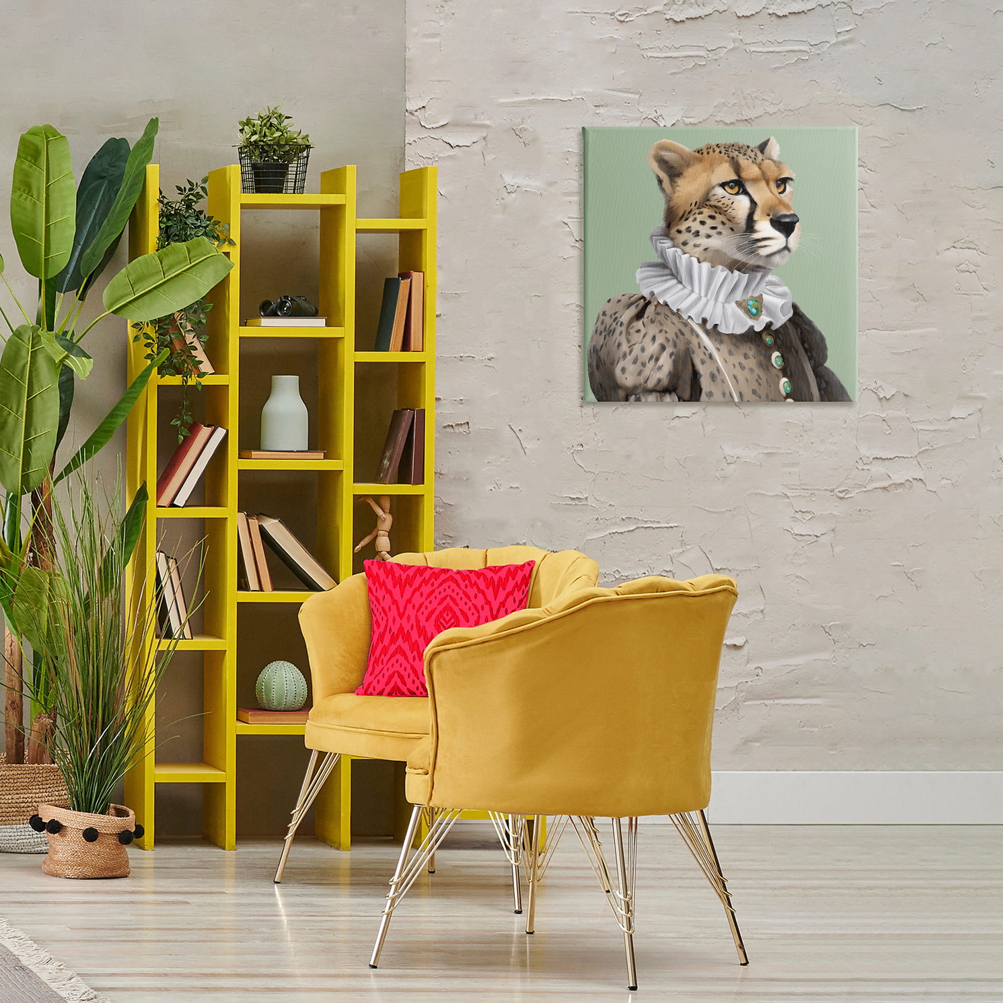 Stupell Industries Madame Cheetah Portrait Novelty & Humor Painting Wrapped Canvas Art Print Wall Art, 24 x 24