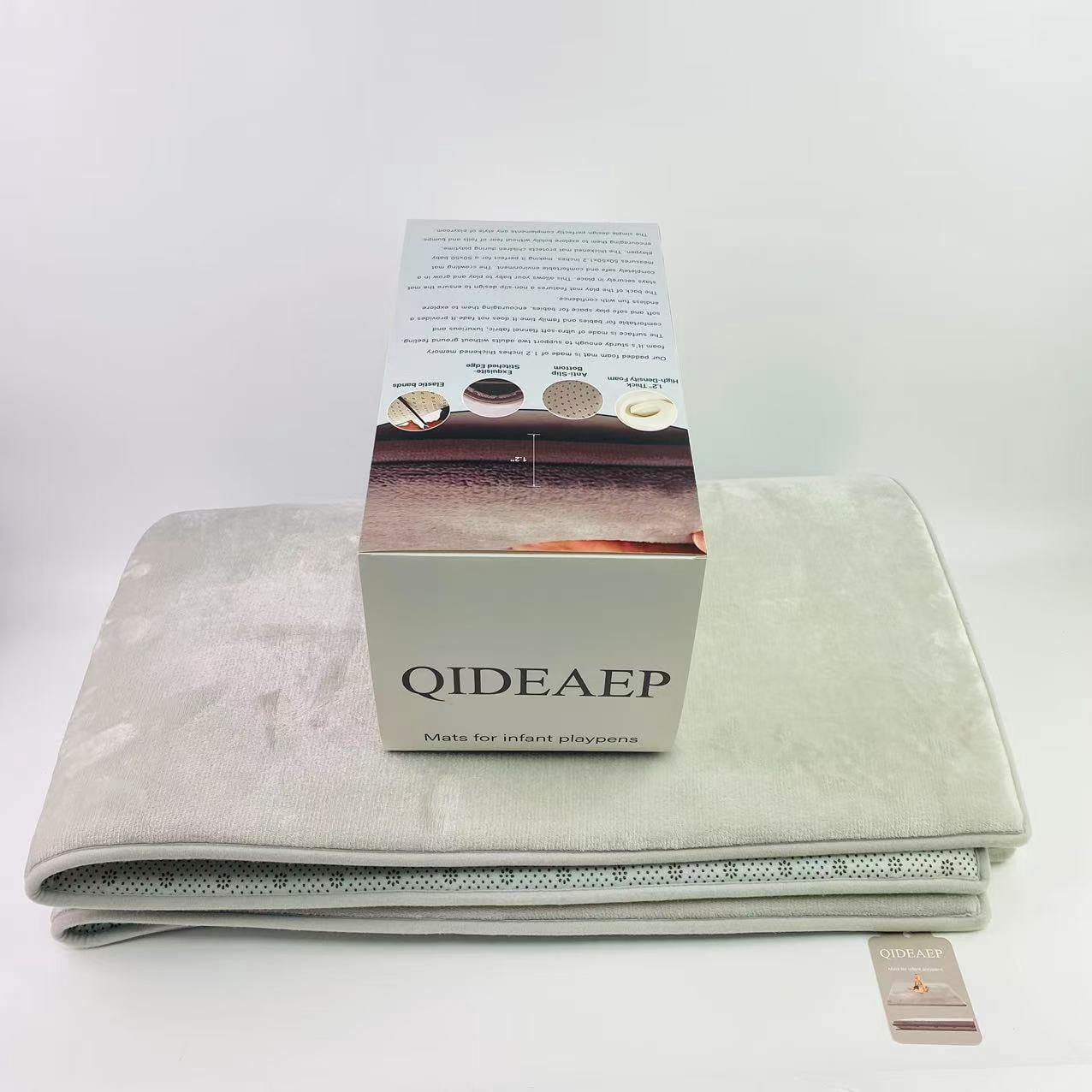 QIDEAEP Mats for infant playpens,50 x 50 Playpen Mat,Tummy Time Foam Mat,Ultra Soft Support & Plush Feel,Grey