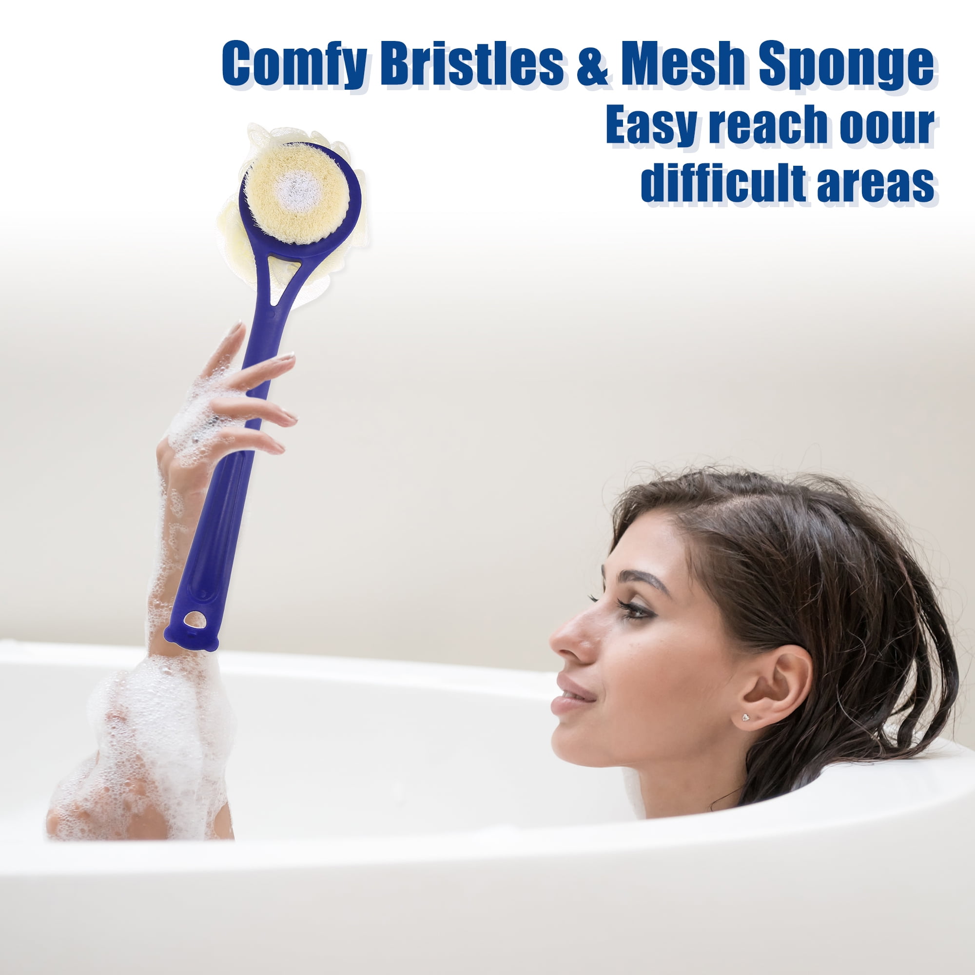 Unique Bargains 2pcs Bath Brush with Bristles and Loofah Shower Scrubber for Exfoliating