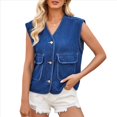 thumbnail image 2 of Chaleco Vaquero para Mujer, con Botones, Estilo Corsé, Estilo Vintage, Sin Mangas, Cuello en V y Bolsillos. Azul M, 2 of 10