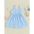 thumbnail image 3 of Child Girls Summer Sleeveless Dress, Solid Color Spaghetti Strap V-Neck Front Button A-Line Dress, 3 of 8