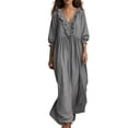 thumbnail image 5 of Dolkfu 3/4 Sleeve Women'S Clothing Cotton Blend V-Neck Gray Petal Maxi Peasant Dresses Relaxed Fit Retro Vintage Solid Modern Dresses Gray,Xxl, 5 of 6
