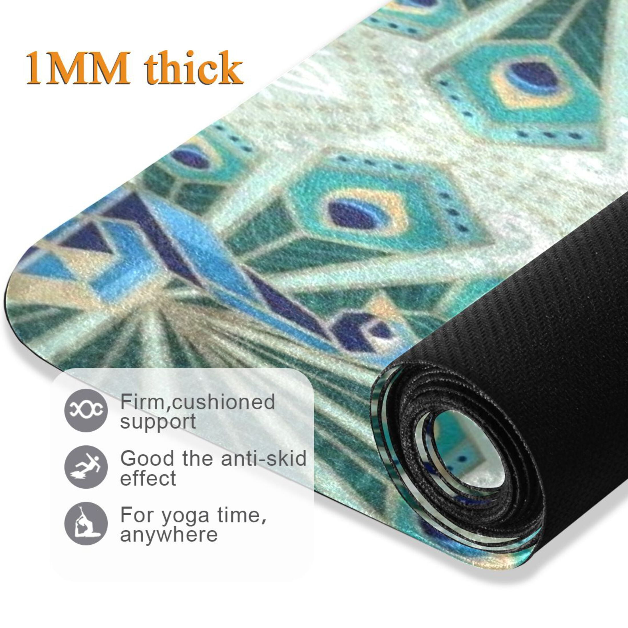 BZSMCE Yoga Mat Women Fitness Mat Green Peacock Pattern