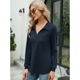 thumbnail image 4 of LOMON Womens V Neck Polo Shirts Short/Long Sleeve Collared Tops Loose Casual Tunic Blouses with Pocket, 4 of 7