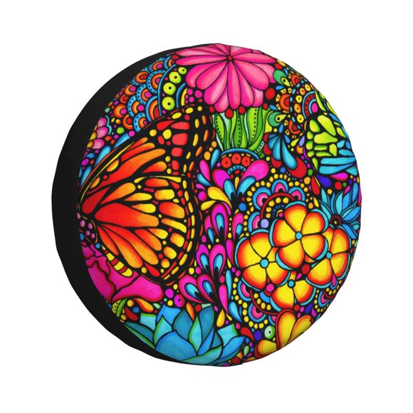 Vsdgher Butterfly Garden for Spare Tire Cover, Tire Wheel Protector Wheel Cover Fit for Truck,Trailer,RV,SUV,Camper and Most Vehicle-17 inch