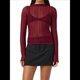 thumbnail image 2 of Camisetas de Larga Transparentes para Mujer, de Transparente, Ajustadas, con Ribete Festoneado, Blusas y Conjuntos Superiores Vino Tinto M, 2 of 8