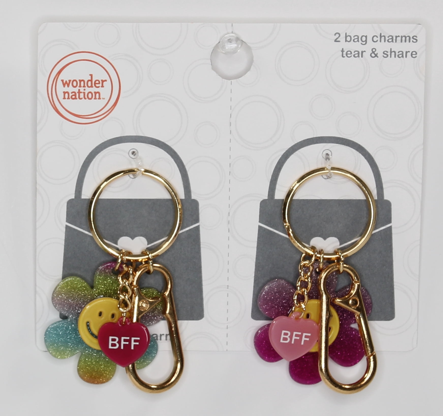 Wonder Nation Girls BFF Flower Bag Charms, 2-Piece