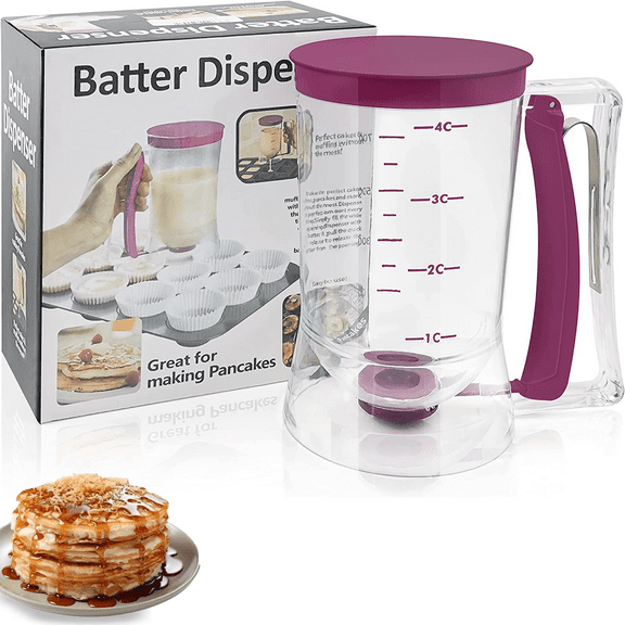 900ML Batter Dispenser Pancake Cupcake Batter Separator with Measuring Label and Squeeze Handle Bracket Cookie Cake Waffles Batter Dispenser Cream Speratator Measuring Baking Tools