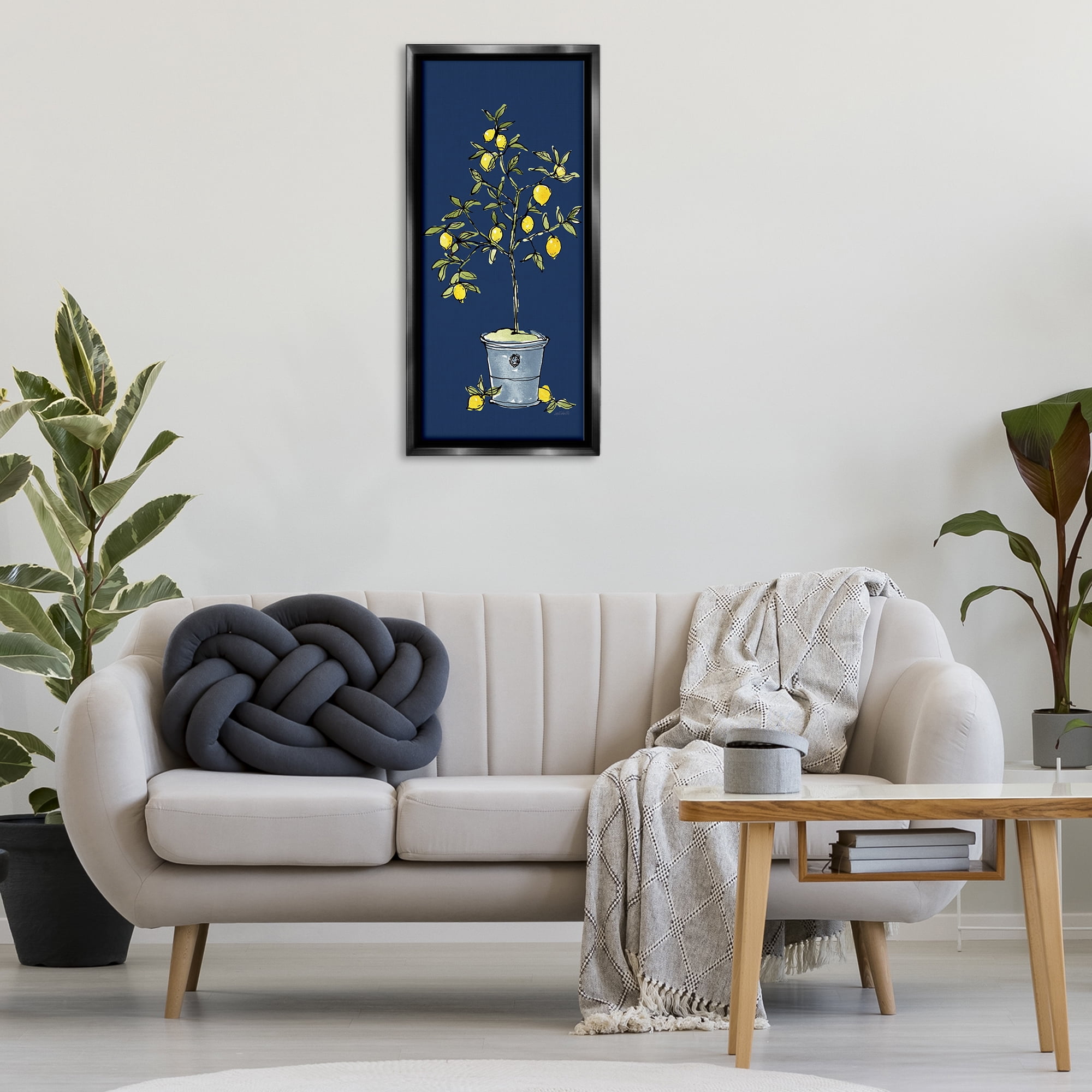Stupell Industries Citron Lemon Plant Botanical & Floral Painting Black Floater Framed Canvas Art Print Wall Art, 15 x 31
