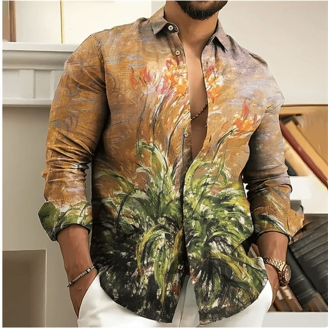 Camisas de manga larga con estampado de flores en 3D para hombre, ropa de calle moderna, blusas de manga larga para niño, ropa vintage de primavera