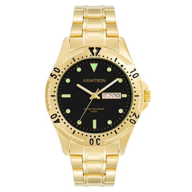 Armitron Men's Gold Tone Round Black Dial Dress Watch