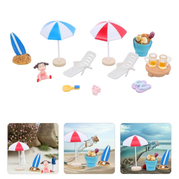 OULII 13Pcs Beach Figurines Dollhouse Beach For Toy Collectors Vibrant Colors Durable Plastic