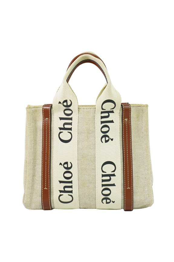 Pre-Owned Chloe Woody Convertible Tote Canvas With Leather Beige Canvas Tote Bag Bag