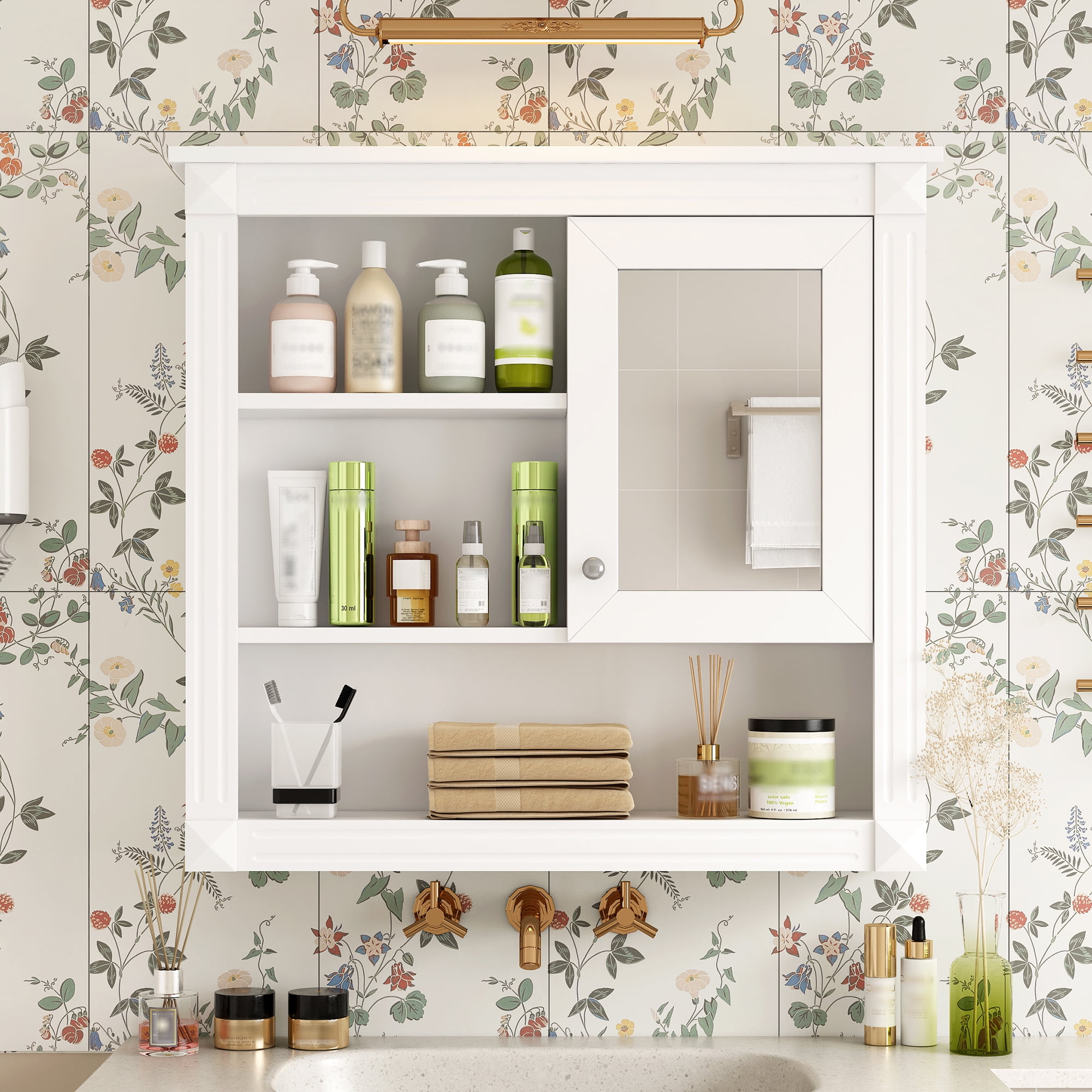 MAYEERTY 32'' Bathroom Wall Cabinet with Mirror, Wall Mounted Medicine Cabinet – 4 Shelves, Adjustable, Over Toilet Storage