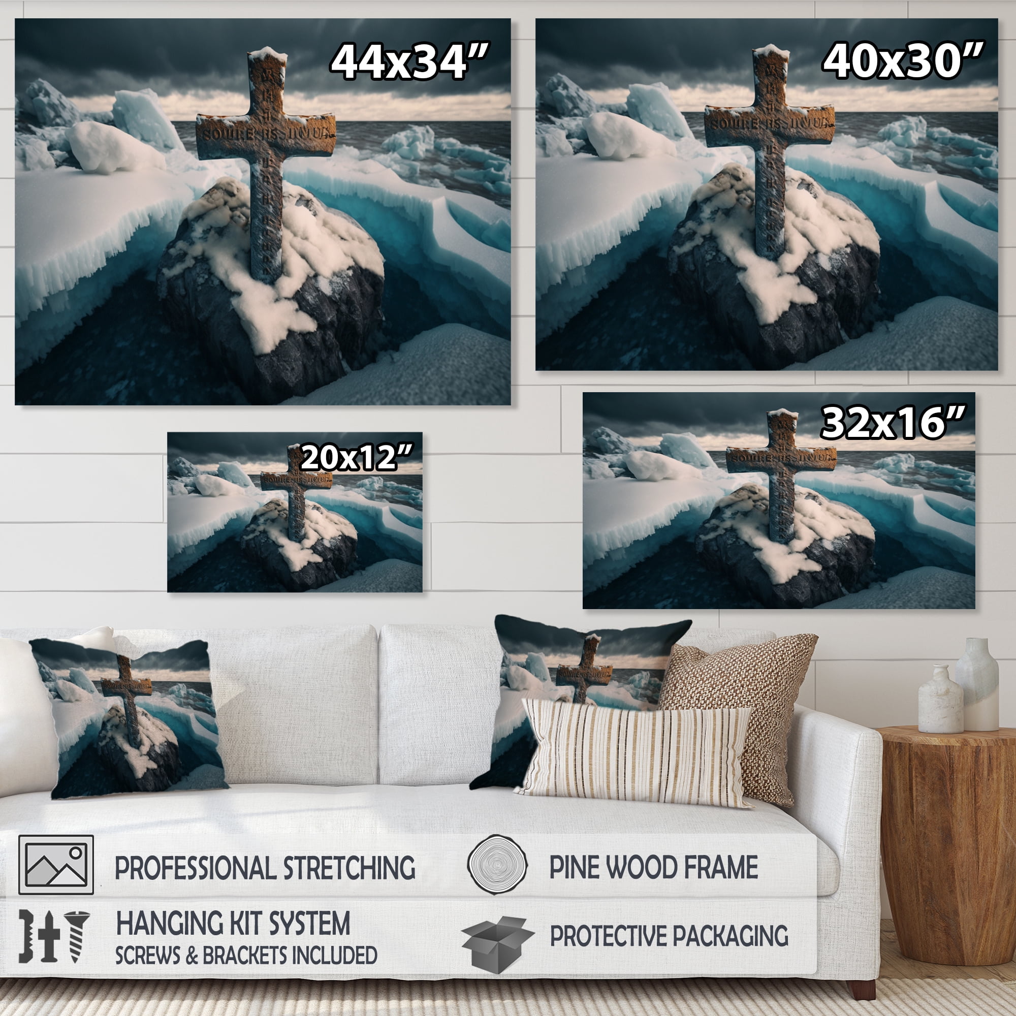 Designart Religious Cross In The Arctic Ocean I Canvas Wall Art