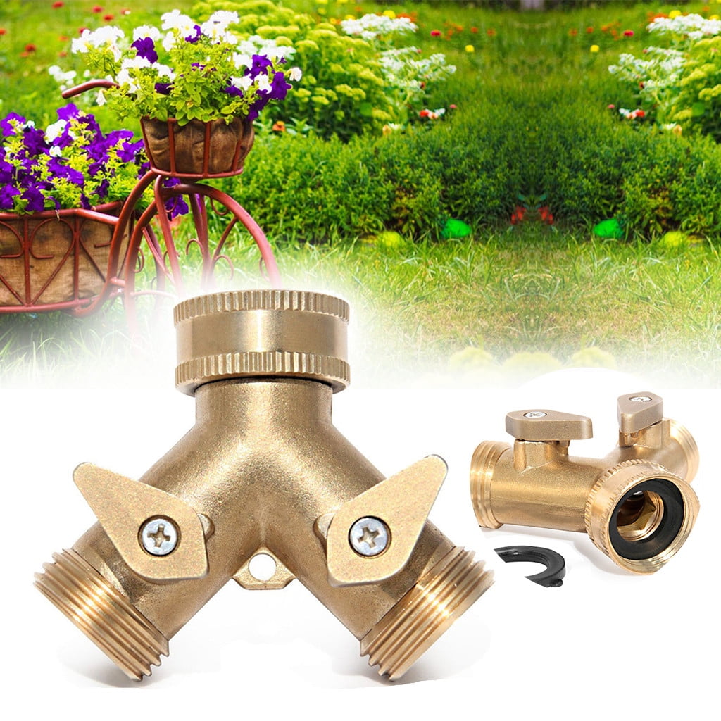 Lieteswe Heavy Duty Garden Water Hose All Brass Manifold 2 Way Swivel Y Splitter Shutoff