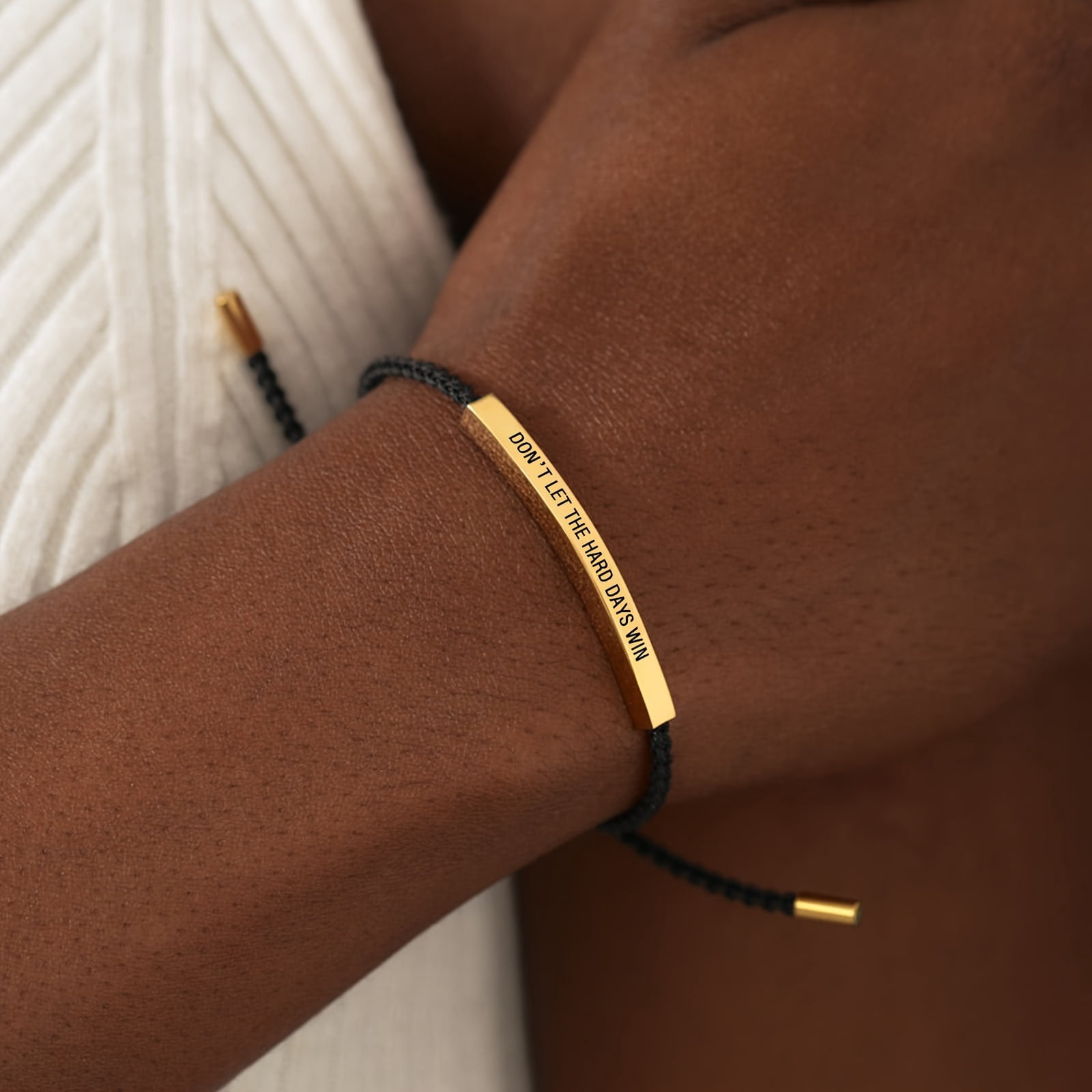 Dont Let The Hard Days Win Bracelet for Women Men Handmade Braided Adjustable Wrap Stainless Steel Tube Inspirational Bracelets Gifts for  Christmas, Halloween Gift,White-Golden