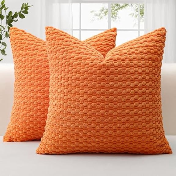 Eryueer Corduroy Soft Decorative Cushion Covers 50x50 cm Set of 2 Decorative Throw Pillow Covers with 3D Bubble Texture Pillowcase for Couch Sofa Bedroom Soft Cushion Case for Home Decor (Orange)