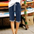thumbnail image 6 of Wlynlyn Shorts for Women Striped Drawstring Elastic Waisted Straight Leg Lounge Shorts Knee Length Casual Cotton Bermuda Shorts, 6 of 7