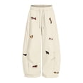 thumbnail image 7 of GEWSEY Wide Leg Baggy Sweatpants for Women Men Dachshund Embroidery Drawstring Sweat Pants Trendy Athletic Pants Clothes (Beige, M), 7 of 7
