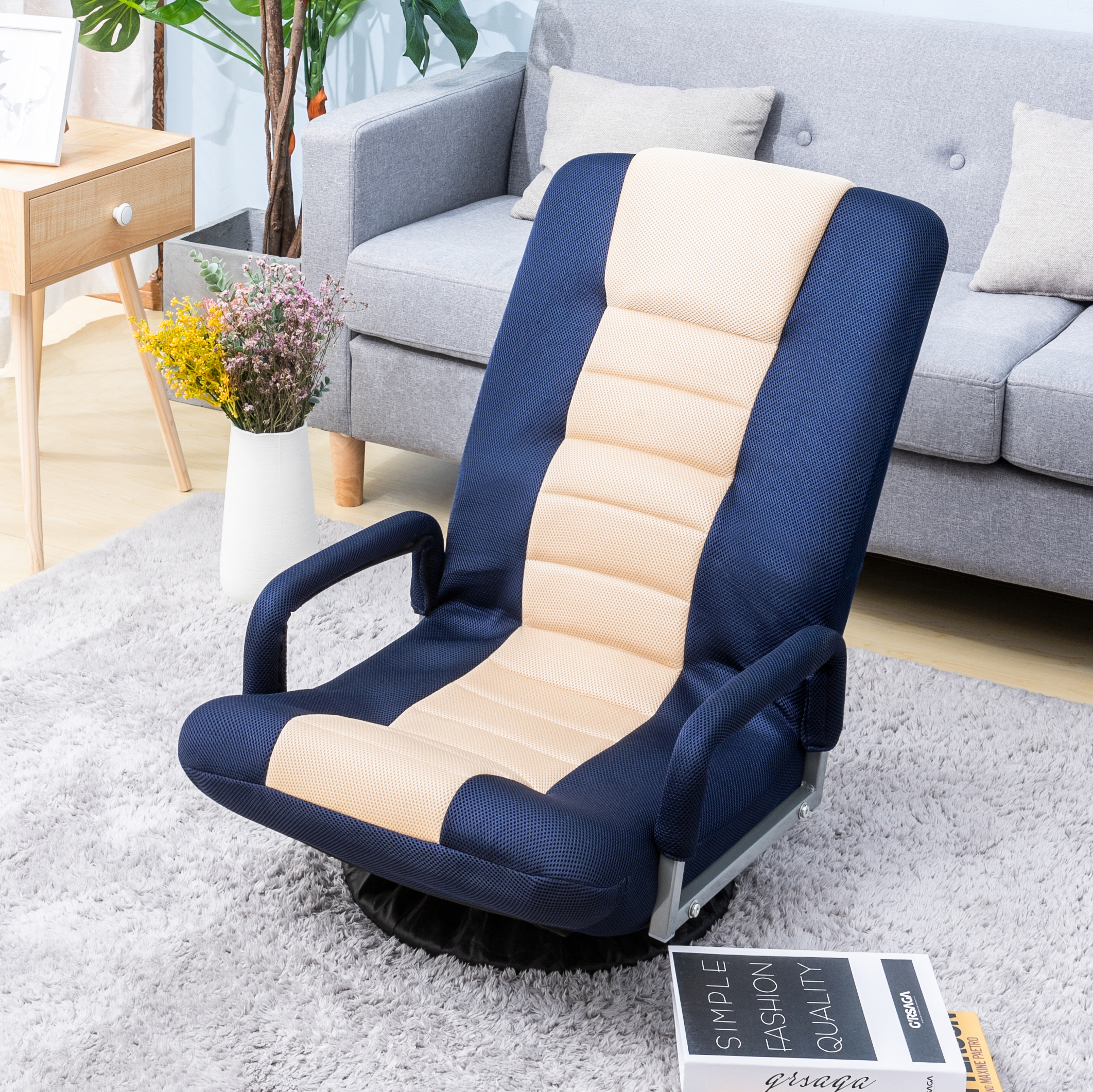 Swivel Video Rocker Gaming Chair, Floor Gaming Chair Adjustable 7-Position Swivel Chair Folding Sofa Lounger, Highback Rocking Video Gaming Floor Chair with Armrest for Kids Teens Adults, Q12554 - image 2 of 11