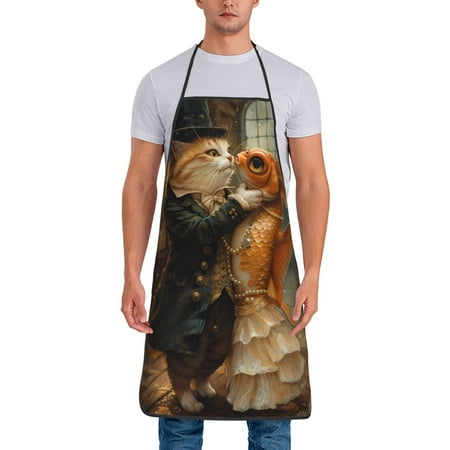 

Matuu Cat Fish Dance Vintage for Cooking Apron for Men and Women Adjustable Strap and Waist Ties for Baking Cooking Gardening